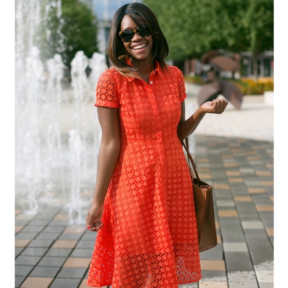 Ann Taylor | Dresses | Ann Taylor Floral Eyelet Lace Shirt Dress Orange |  Poshmark